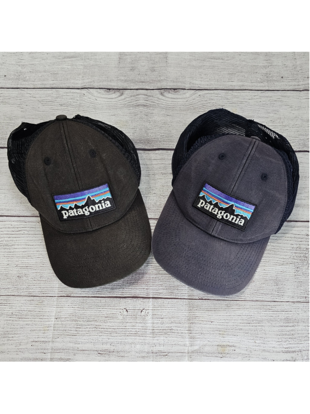 Patagonia ball cap bundle, snapback, mesh baseball hats, black and blue